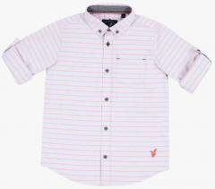 Urban Scottish Orange Regular Fit Striped Casual Shirt boys