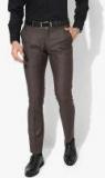 V Dot Brown Solid Slim Fit Formal Trouser Men