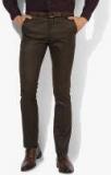 V Dot Brown Textured Regular Fit Formal Trouser Men