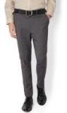 V Dot Grey Solid Slim Fit Formal Trousers Men