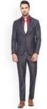 V Dot Navy Blue Self Design Single Breasted Suit Men