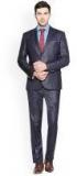 V Dot Navy Blue Slim Fit Solid Single Breasted Formal Suit Men