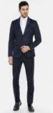 V Dot Navy Blue Solid Skinny Fit Formal Suit Men