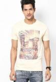 V Dot Peach Printed Round Neck T Shirt Men