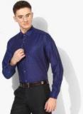 Van Heusen Navy Blue Self Design Regular Fit Formal Shirt Men