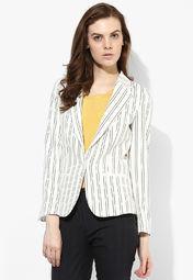 Van Heusen Off White Striped Summer Jacket Women