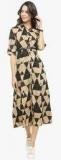 Varanga Beige Printed Shift Dress Women