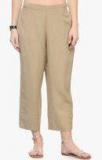 Varanga Beige Solid Straight Pants Women