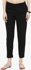 Varanga Black Solid Slim Fit Coloured Pants women