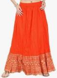 Varanga Orange Printed Flared Skirt Women