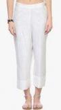 Varanga White Solid Coloured Straight Pants Women