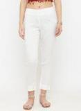 Varanga White Straight Fit Solid Regular Trousers Women