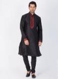 Vastramay Black Woven Design Straight Kurta Men