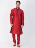 Vastramay Maroon Woven Design Straight Kurta Men