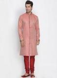 Vastramay Pink Printed Sherwani With Churidar Men