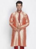 Vastramay Pink Woven Design Straight Kurta Men