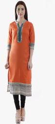 Vasudha Orange Embroidered Kurta women