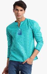 Veda Aqua Blue Printed Kurta Men