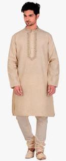 Veda Beige Solid Kurta Pyjama men