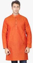 Veda Orange Solid Kurta Men