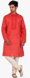 Veda Orange Solid Kurta Pyjama men