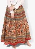 Vedic Beige Printed Flared Skirt Women