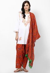 Vedic Cotton Orange Printed Patiala Women