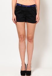 Vero Moda Black Chino Shorts With Contrast Blue Belt women