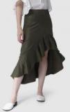 Vero Moda Olive Green Solid A Line Skirt women