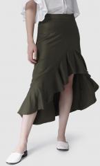 Vero Moda Olive Green Solid A Line Skirt women