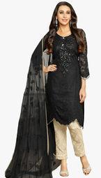 Vida Black Embroidered Dress Material Women