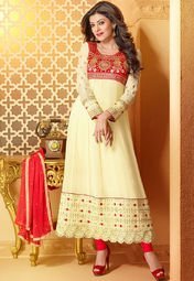 Vida Cream Anarkali Dress Material Women