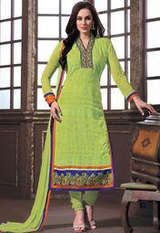 Vida Green Embroidered Dress Material women