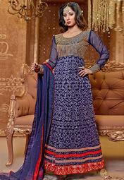 Vida Navy Blue Embroidered Dress Material Women