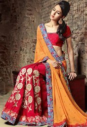 Vishal Crepe Orange Sareeby : Dolly J Women