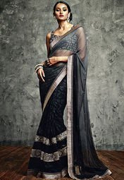 Vishal Iifa Collection By Vikram Phadnis Black Embroidered Saree women