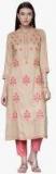 Vishudh Beige Embroidered Straight Kurta Women