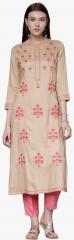 Vishudh Beige Embroidered Straight Kurta women