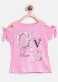 Vitamins Pink Printed Cold Shoulder Top Girls