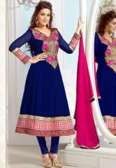 Viva N Diva Navy Blue Embroidered Dress Material women