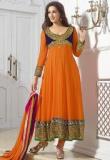 Viva N Diva Orange Embroidered Dress Material Women