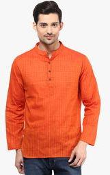 Vivid India Orange Solid Kurta Men