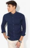 Voi Jeans Navy Blue Solid Slim Fit Denim Shirt Men