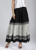 W Black & Off White Printed Flared Maxi Skirt Women