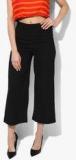 W Black Solid Regular Fit Coloured Pants women