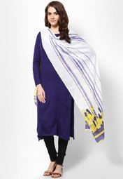 W Blue Printed Cotton Dupatta Women