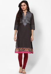 W Cotton Grey Printed Kurta women