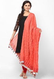 W Cotton Peach Solid Dupatta Women