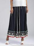 W Navy Blue & Off White Striped Flared Maxi Skirt Women