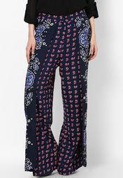 W Navy Blue Printed Trouser women